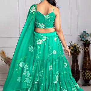 Printed Blue Georgette Lehenga Choli: Floral Work, Samosa Lace Dupatta image 10
