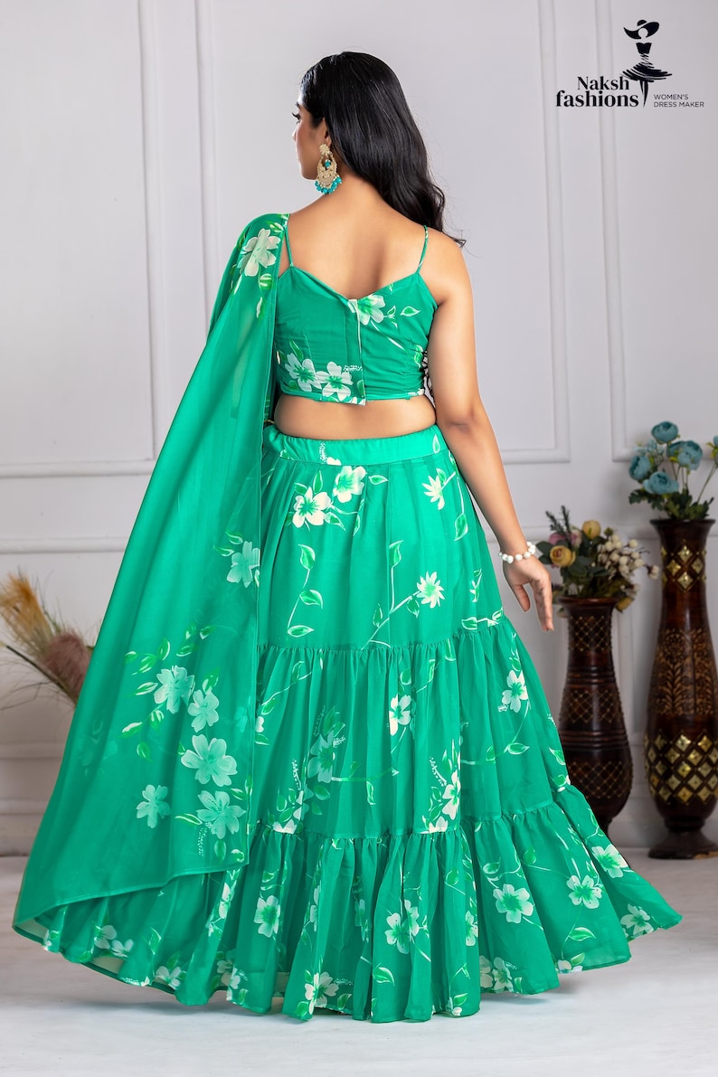 Printed Blue Georgette Lehenga Choli: Floral Work, Samosa Lace Dupatta image 10