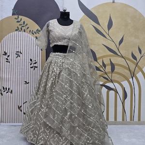 Embroidered Organza Silk Lehenga Choli: Indian Wedding Partywear