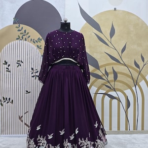 Wine Georgette Lehenga Choli: Embroidery Sequence Party Wear