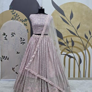 Exclusive Pink Georgette Lehenga Choli With Soft Net Dupatta For Women, Sangit Lehenga, Wedding Lehenga, Lehenga, Pink Lehenga Choli