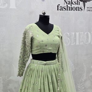 Lehenga Choli, Pista Green Georgette Bridal Outfit, Wedding Gift for Bridesmaid or Bride image 6