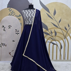 Traditional Wear Dark Blue Georgette Lehenga With Embroidery Sequins Work And Dupatta For Women And Girls, Indian Party Wear Lehenga