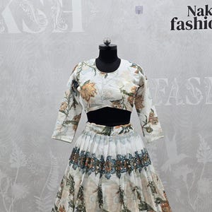 White Tabby Silk Lehenga with Embroidered Blouse, Weddings & Festivals, Elegant Gift for Bridesmaids image 3