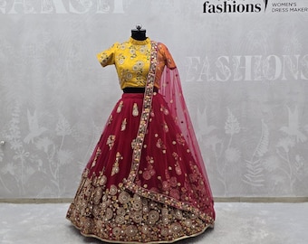 Lehenga Choli, Pink Net Embroidered Bridal Fashion, Wedding Party Dress, Lehenga Gift for Her