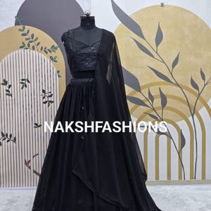 Black Georgette Lehenga Choli: Sequence Thread Work, Wedding Outfit