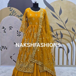 Yellow Lehenga Choli With Embroidery And Sequence Work Top With Georgette Less Border Dupatta For Women, Bridesmaid Lehenga