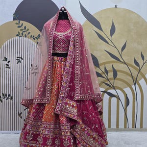Multicolour Georgette Lehenga Choli With Zari Dori And Sequence Work Blouse With Georgette Dupatta For Women, Bridesmaid Wedding Lehenga