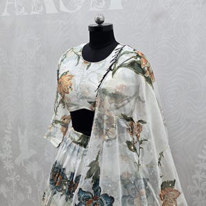 White Tabby Silk Lehenga with Embroidered Blouse, Weddings & Festivals, Elegant Gift for Bridesmaids image 5