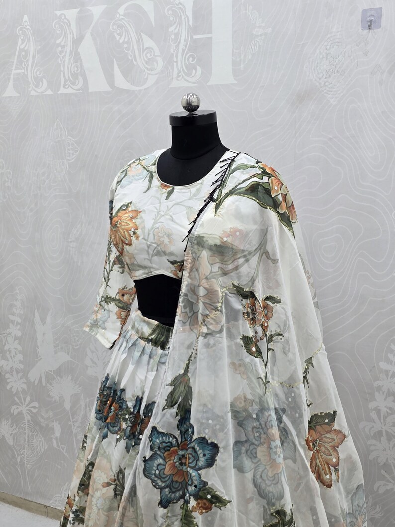 White Tabby Silk Lehenga with Embroidered Blouse, Weddings & Festivals, Elegant Gift for Bridesmaids image 5