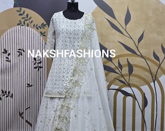 White Georgette Lehenga Set: Sequence Embroidery, Pakistani Wedding Outfit