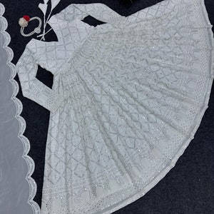 Multi Heavy Designer Readymade Georgette Anarkali Dress With Net Dupatta
