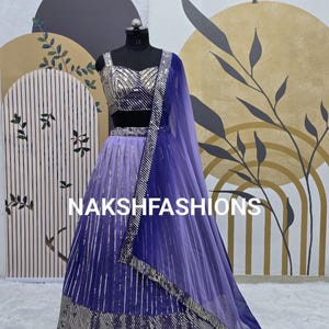 Purple Georgette Lehenga Choli With Sequence Embroidery Work And Georgette Dupatta For Women , Party Wear Lehenga Choli , Sleeveless Lehenga