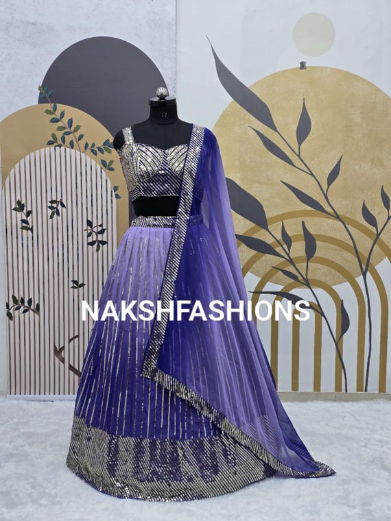 Purple Georgette Lehenga Choli: Sequence Embroidery Party Wear
