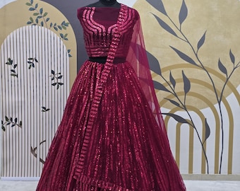 Rotes Netz Lehenga Choli : Zari Stickerei Indisches Hochzeitskleid