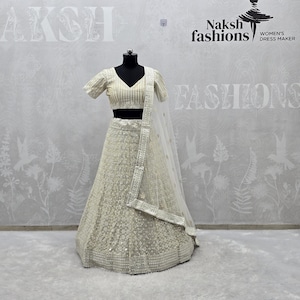 White Georgette Lehenga Choli: Paper Mirror & Thread Work, Net Dupatta