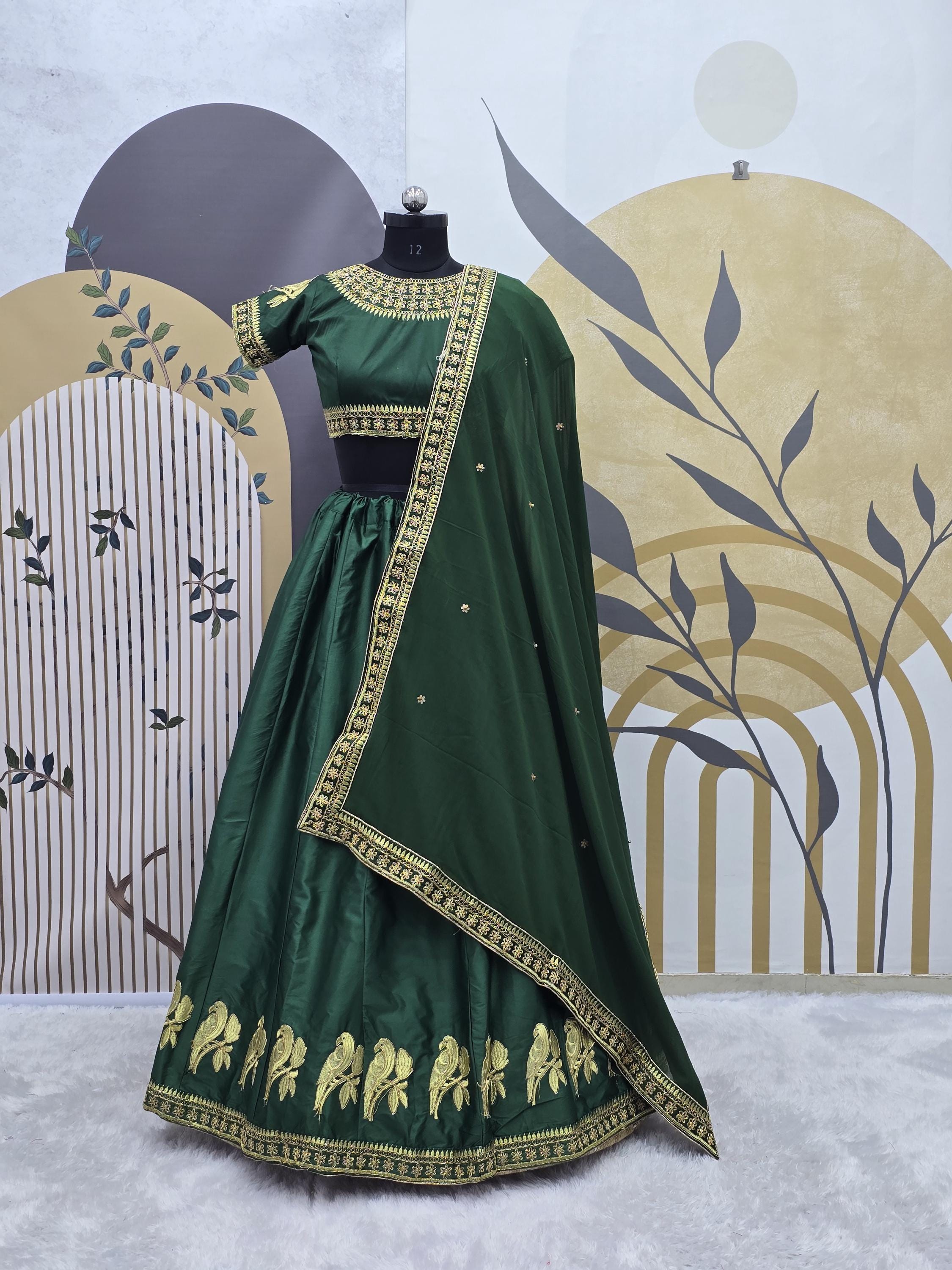 lehenga dress silk Turquoise Blue Blend Embroidered For Wedding With its graceful designs and comfortable fit Green Satin Silk Lehenga Choli: