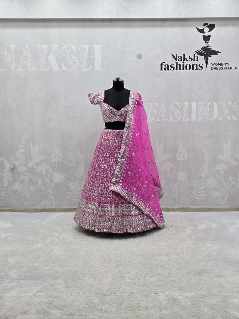 Pink Georgette Lehenga Choli Bridal Ethnic Dress, Wedding Festive Wear, Gift for Bridesmaids image 1