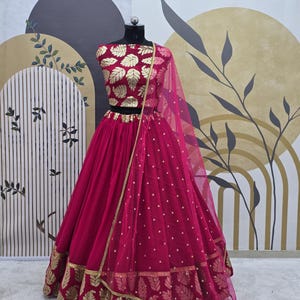Pink Georgette Lehenga Choli: Zari Embroidery, Net Dupatta