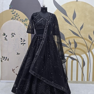 Black Sequence Lehenga choli For Women Indian Designer Wedding Bridal Party Wear lengha choli Bollywood Embroidery Ghagra choli Gift Lengha