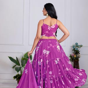 Printed Blue Georgette Lehenga Choli: Floral Work, Samosa Lace Dupatta image 8