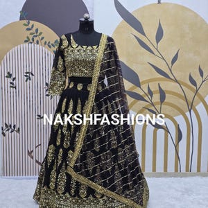 Czarna Georgette Lehenga Choli z haftem z sekwencyjną pracą i miękką siateczką Dupatta dla kobiet, Czarna lehenga Choli, Taniec dla Lehenga
