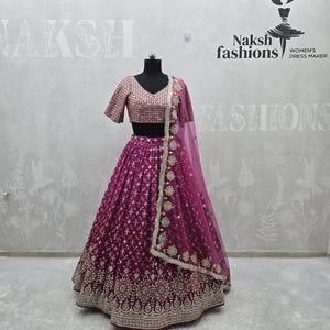 Wedding Wear Maroon Lehenga Choli Embroidery Sequence Work Choli With Net Dupatta For Women And Girls , Reception Lehenga , Lehenga Choli