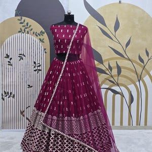 Exclusive Hot Pink Georgette Lehenga Choli With Embroidery Sequence Work And Net Dupatta For Women, Reception Lehenga, Wedding Lehenga