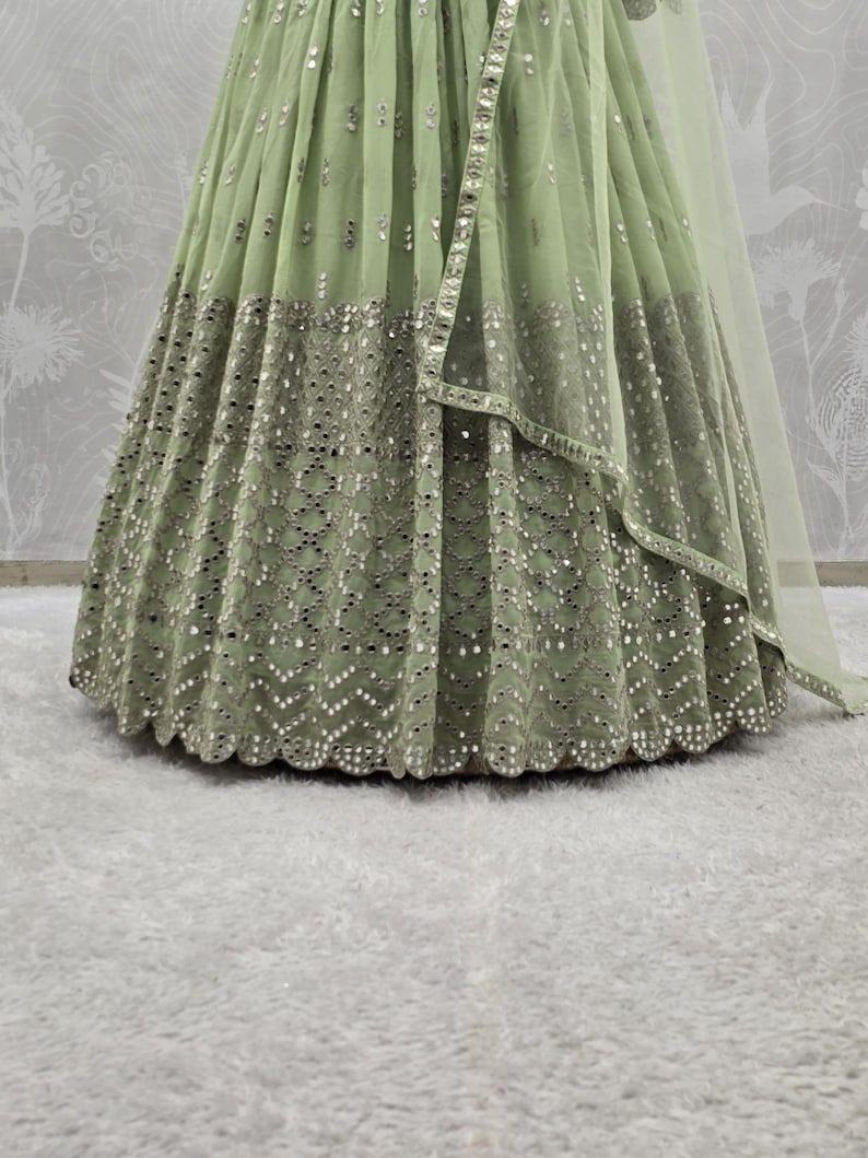 Lehenga Choli, Pista Green Georgette Bridal Outfit, Wedding Gift for Bridesmaid or Bride image 10