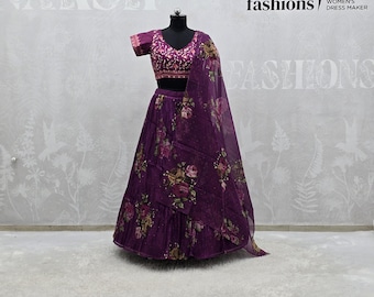 Lavender Lehenga Choli: Indian Bollywood Sequins Embroidery Party Wear outfit