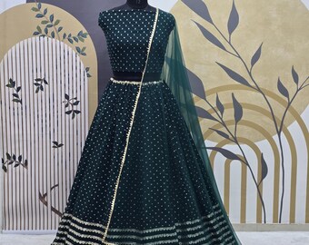 Teal Green Georgette Lehenga Choli, Indian Wedding Dress, Peacock Blue Lengha, Party Wear Skirt