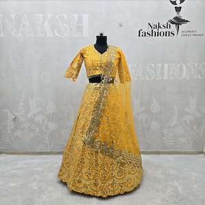 Yellow Thai Silk Lehenga Choli: Indian Wedding Partywear
