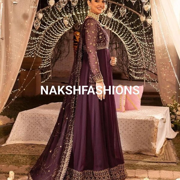 Beautiful Maroon Georgette Gown With Dupatta For Women, Flared Anarkali Gown, Wedding Gown, Indian Outfit, Ethnic Wear, Ready To Wear