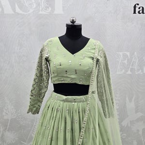 Lehenga Choli, Pista Green Georgette Bridal Outfit, Wedding Gift for Bridesmaid or Bride image 2