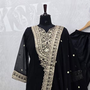 Designer Black & Gold Salwar Suit, Heavy Sequins Work Punjabi Suit, Ethnic Dress image 6
