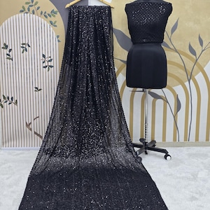 Party Wear Black Georgette  Saree With Sequence Work And Heavy Georgette Blouse For Women , Party Wear Saree , Wedding Wear Saree