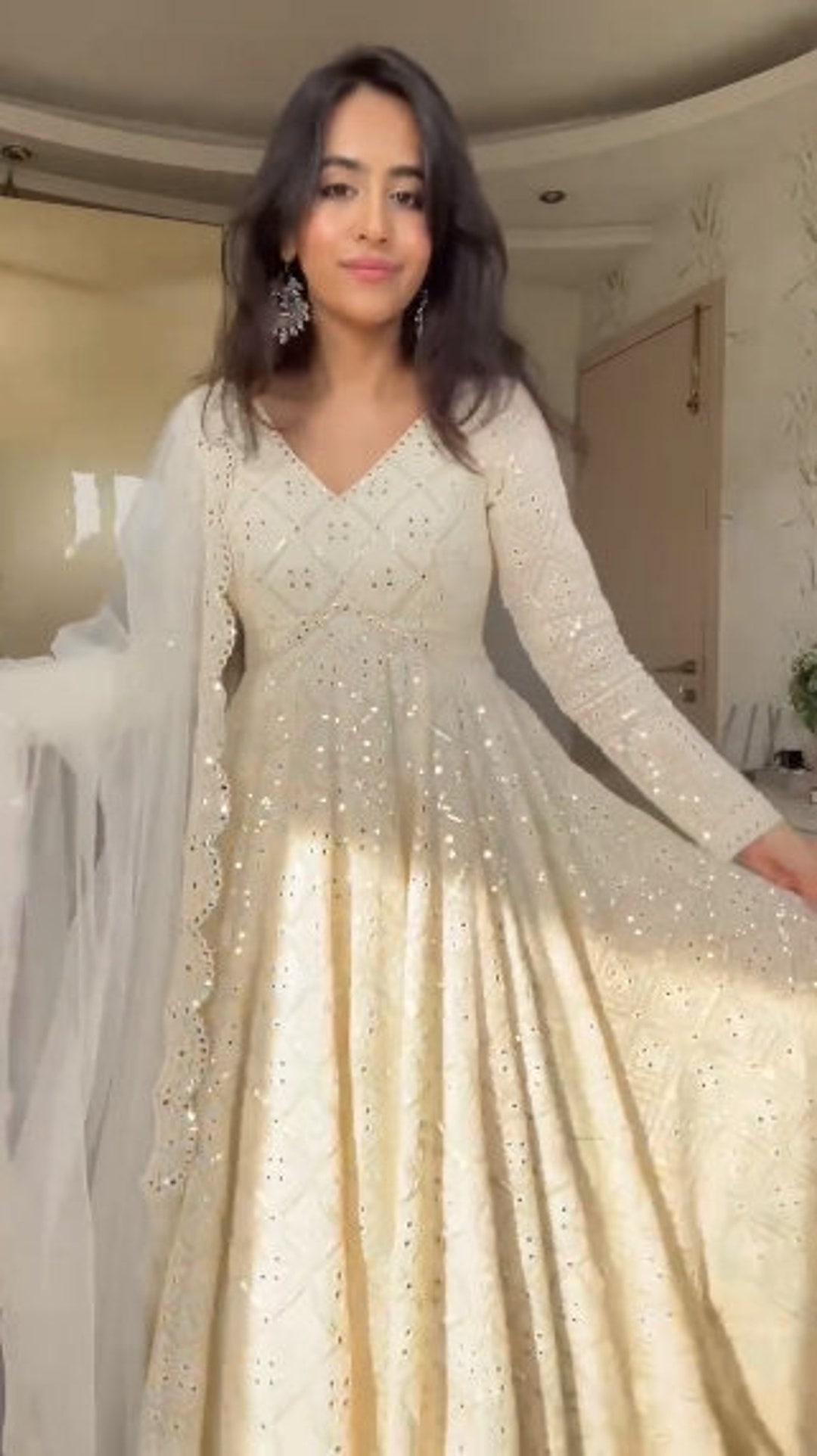 Abito Lungo Anarkali Donna - Georgette Stampa Leheriya - Tuta Etica Con Dupatta - India