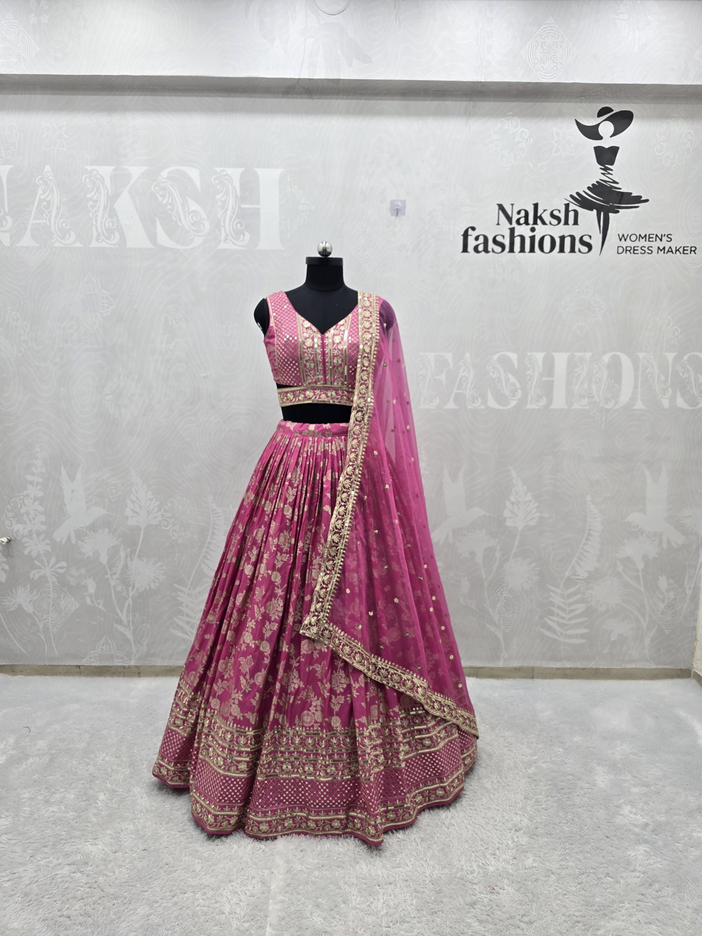 Oodni Shop Lehengas Indian Wear Pink Dola Silk Jacquard Lehenga