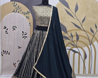 Designer Teal Georgette Lehenga with Heavy Work | Custom Made Indian Dress | Party Wear Choli