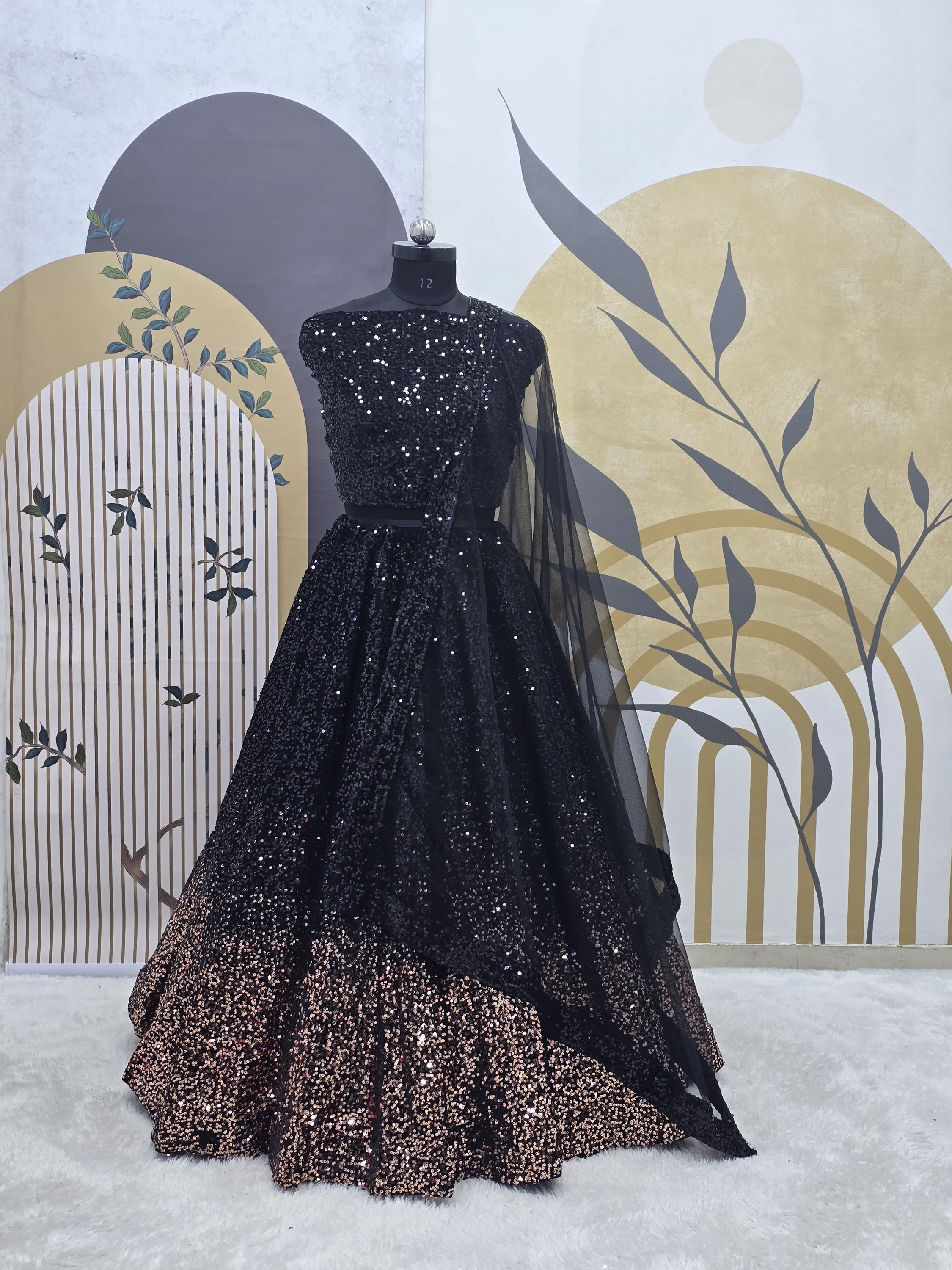 indian dresses black Black Floral Sequins Embroidered Gown: Elegant Indian Style