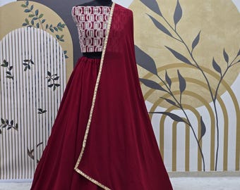 Roter Georgette Lehenga Choli, elegante traditionelle Kleidung für Hochzeiten oder Festivals, Geschenk für Feiern