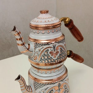 Handmade Copper Tea Pot, Copper Tea Pot, Handmade Tea Pot, Kitchenware, Turkish Copper Tea Pot, Embellished with hand embroidery