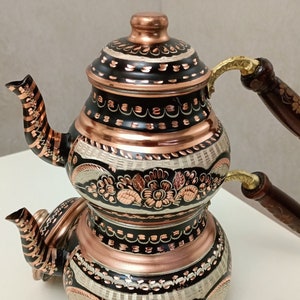 Handmade Copper Tea Pot, Copper Tea Pot, Handmade Tea Pot, Kitchenware, Turkish Copper Tea Pot, Embellished with hand embroidery