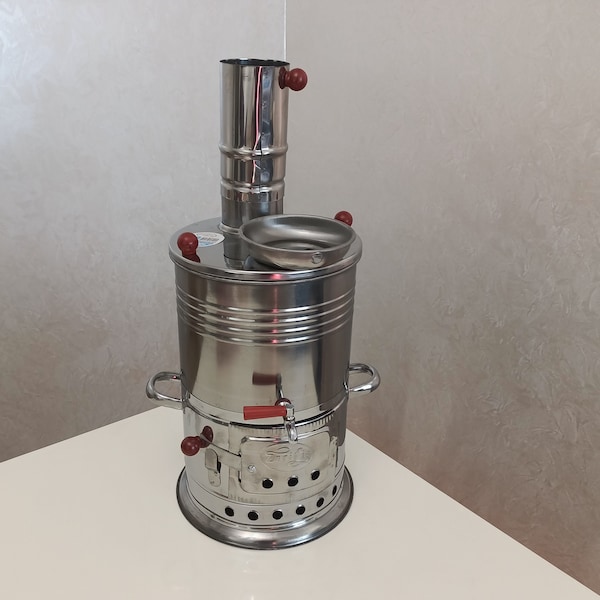 Samovar, Camping Kettle, Water Boiler for Tea and Coffee, Wood or Coal Fired Steel Samovar, Outdoor Activities, Caravan, Trekking, Picnic