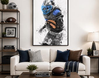 CeeDee Lamb NFL Canvas Poster, Dallas Cowboys Wall Art Print, Neon Football Artwork, Kids Bedroom Decor, Sports Lover Gift, Framed Home