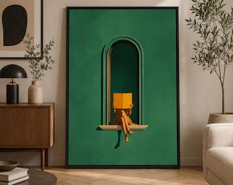 Sage Green Woman Reading Print Wall Art - Green Wall Art, Library, Book Lover Gifts, Minimalist Decor, Dopamine Decor, Reading Nook, Bedroom
