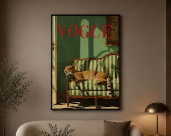 Leopard Print Wall Art, Fashion Magazine Inspired Canvas, Retro Vogue Style Poster, Chic Animal Artwork for Gallery Decor