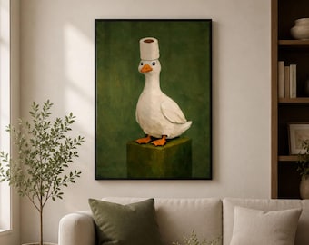 Duck Poster Wall Decor, Funny Bathroom Art Print, Vintage Farmhouse Animal Artwork, Unique Bathroom Gift