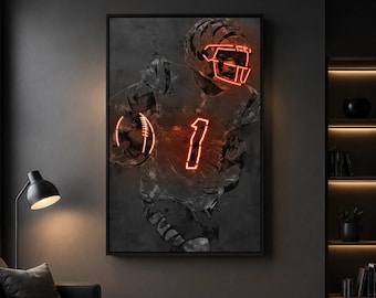 Deebo Samuel Wall Art Canvas: Neon Football Player, Man Cave Decor