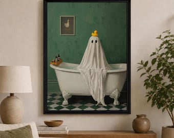 Victorian Ghost Bathroom Wall Art, Gothic Witch Cottagecore Print, Haunted Dark Academia Home Decor, Spooky Victorian Poster